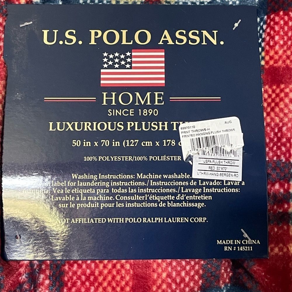 NWT US POLO ASSOC luxurious plush throw, oversized, easy care - Picture 2 of 7